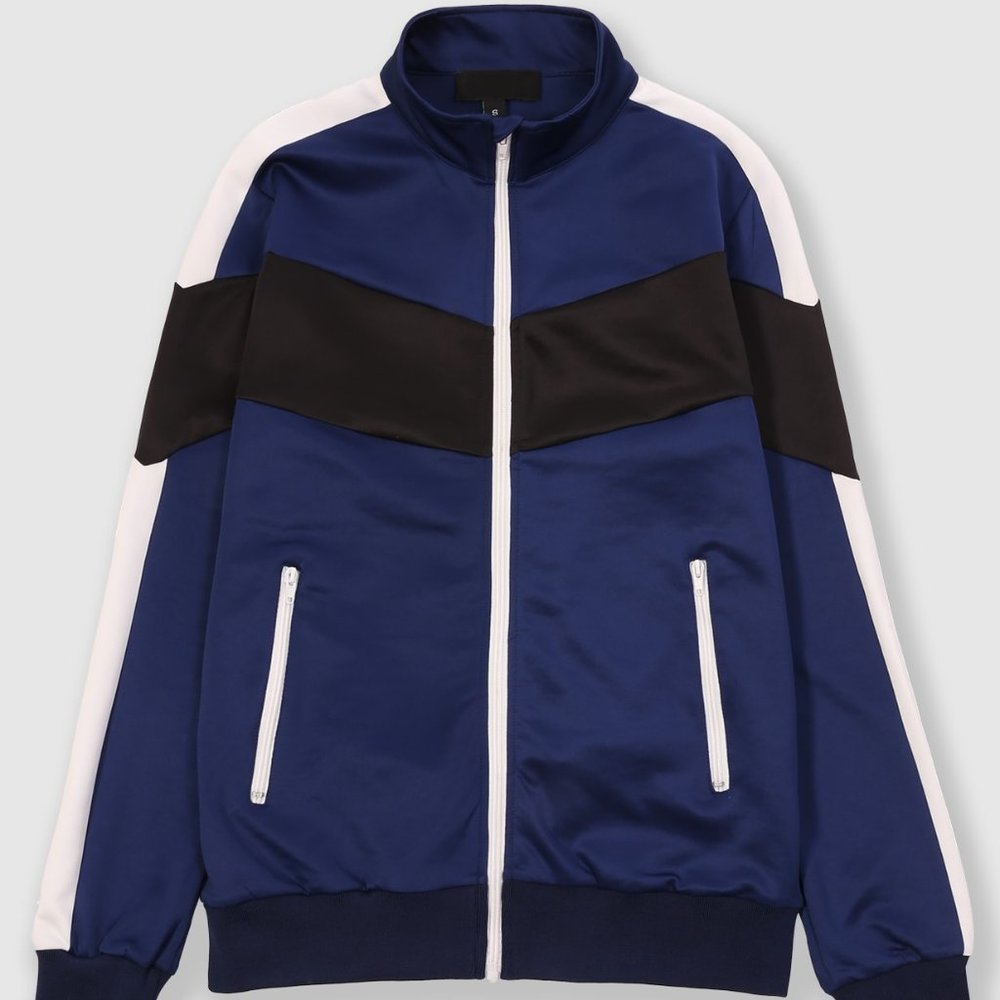 Men's Color Block 3-Tone Classic Track Jacket Blue Black White